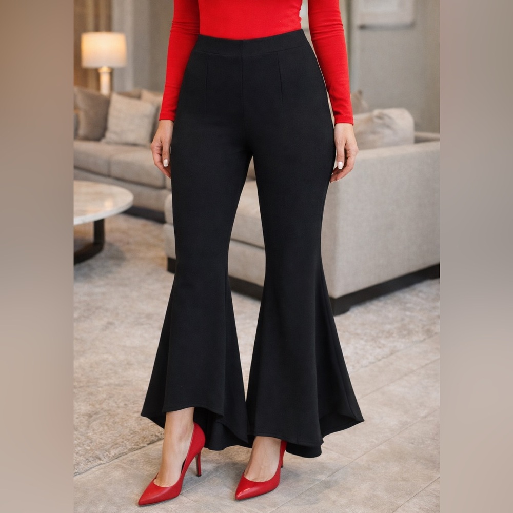 Elie Tahari Women’s Flare High Low Pants Elegant Mermaid Hem Black Size 4